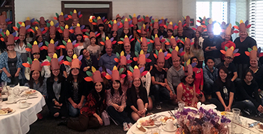 International Students in the Biological Sciences School celebrate American traditions at Thanksgiving Luncheon.