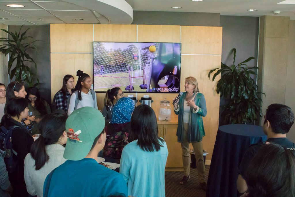 Diana and students Diana Hendel During Donuts with the Dean