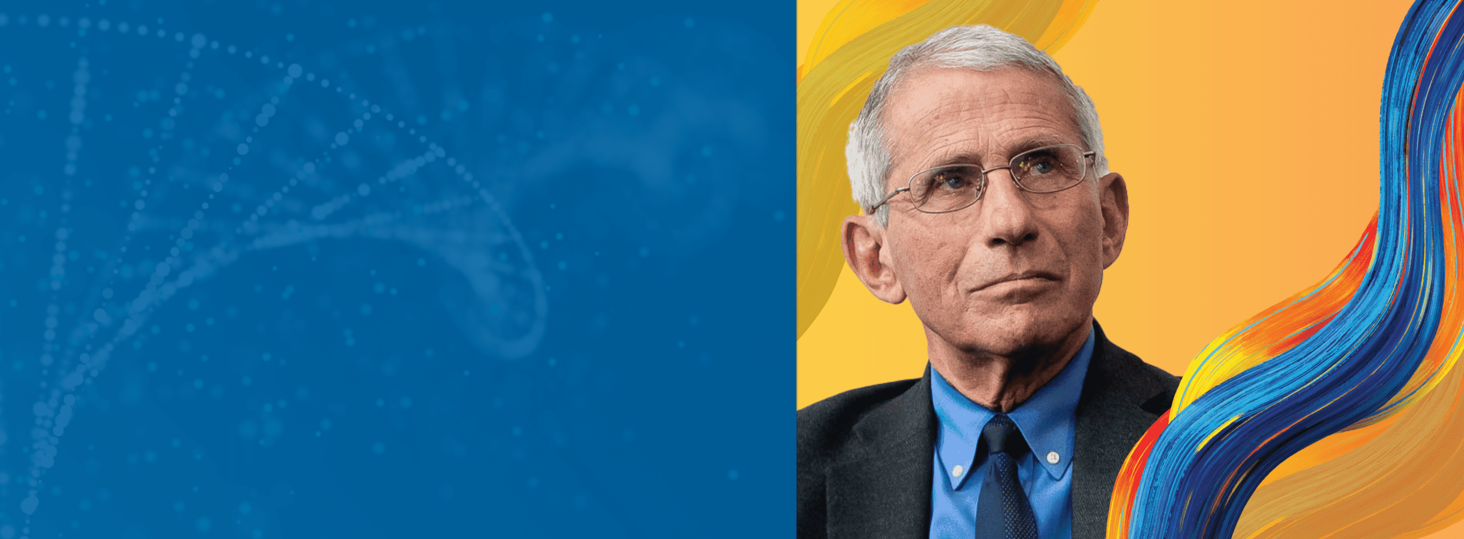 UCI surge with dna background with a headshot of fauci in front of it