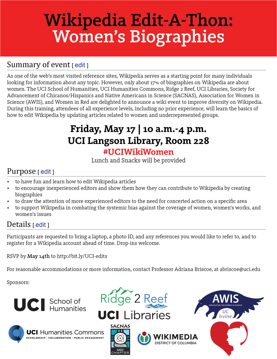 flyer for women's biography editing workshop