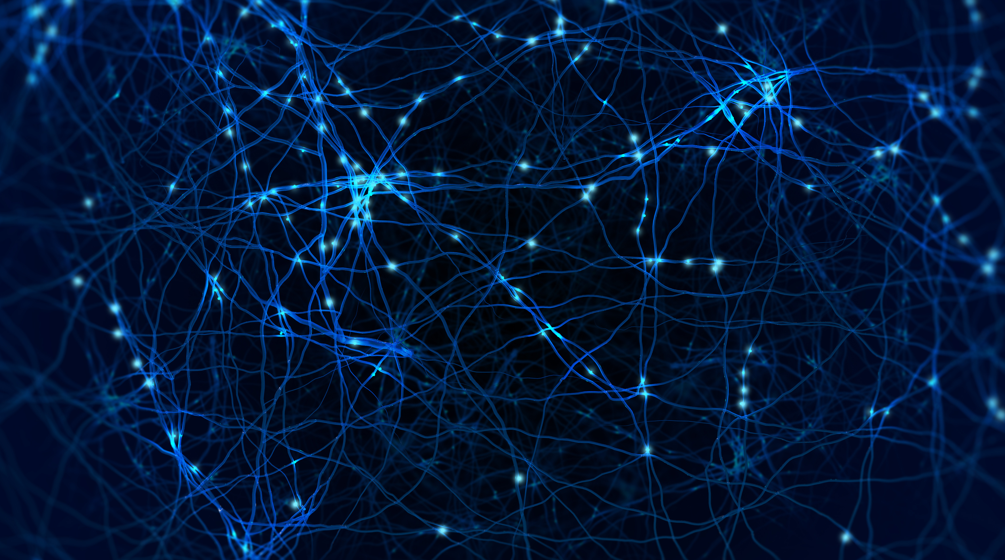 Interconnected neurons with electrical pulses (3D illustration)