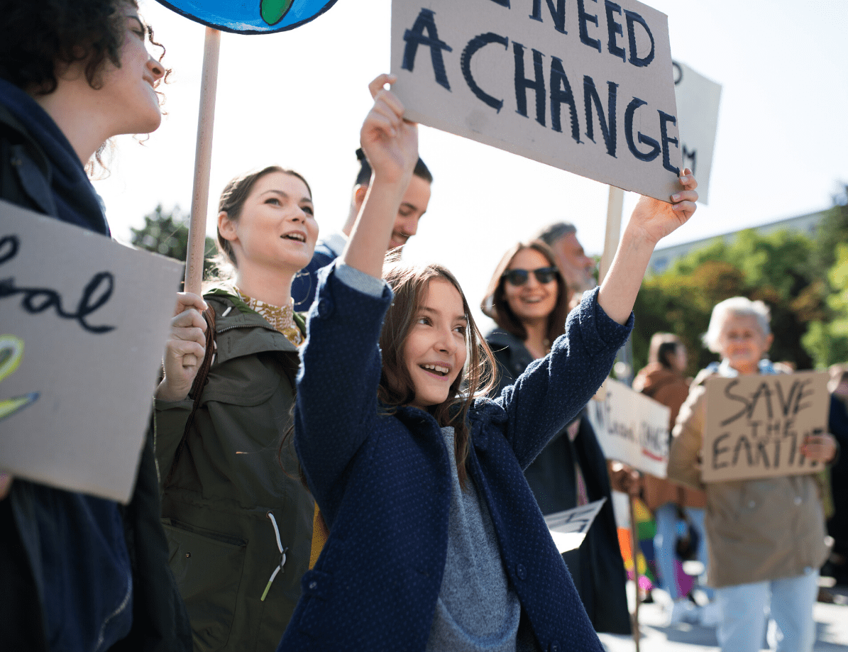 A young girl protesting for climate change