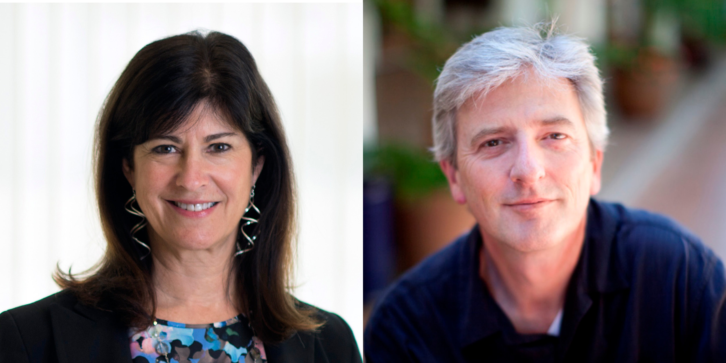 Head shot of Leslie M. Thompson, PhD. next to headshot of Christopher C.W. Hughes