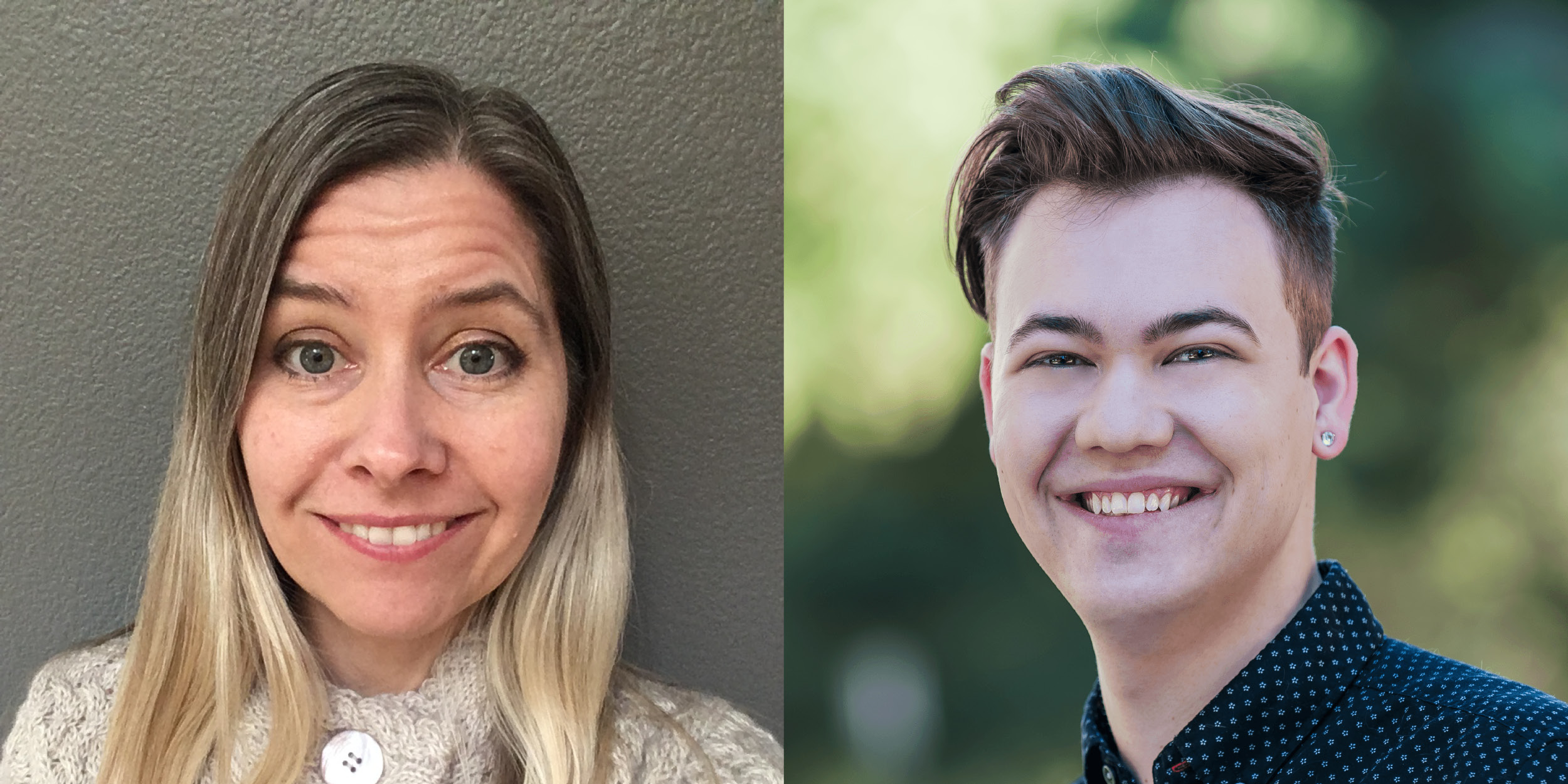 Headshots of Professor Rachel Martin and Student TJ