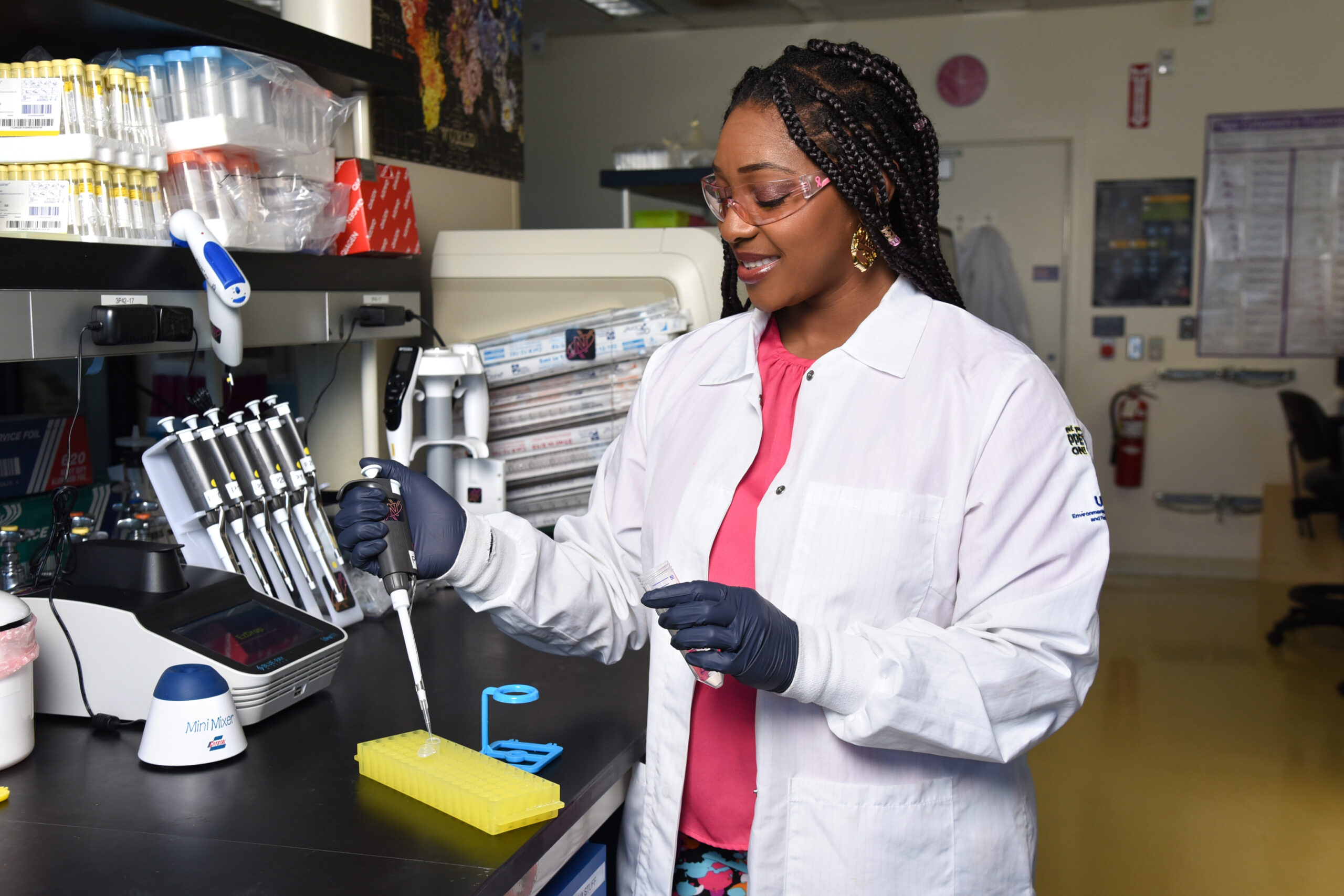 This is a scientist in the lab at the UCI School of Biological Sciences