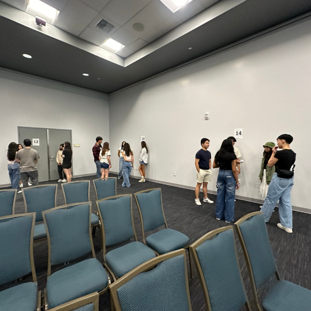students talking in classroom