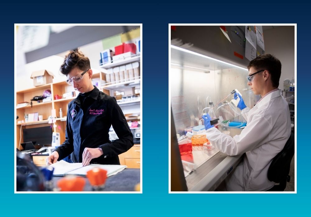 Lauren Albrecht (left) and PhD student Laurence Seabrook (right)